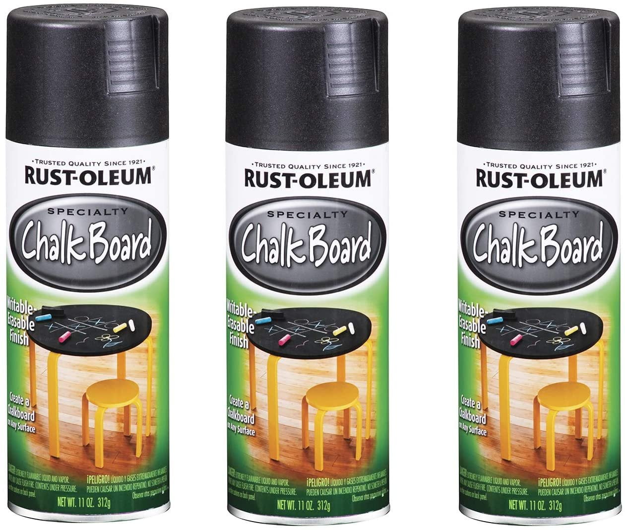 3-pack Rust-Oleum Chalkboard Spray Paint - Flat Finish - 3 Pack, 33 oz, Black — Interior & Exterior Use, Professional Finish