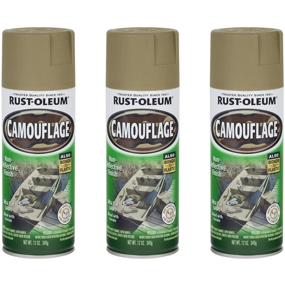 3-pack Rust-Oleum Camouflage Spray Paint - Durable, Flat Finish - 3 Pack, Khaki, 3 Count — Interior & Exterior Use, Professional Finish