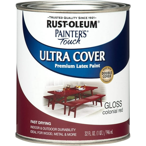 Rust-Oleum 1964730-2PK Painter's Touch Latex Paint, Half Pint, Gloss Colonial Red, 2 Pack