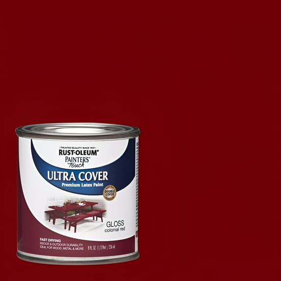 1/2 pt Rust-Oleum Brands 1964730 Colonial Red Ultra Cover 2X Premium Latex Paint