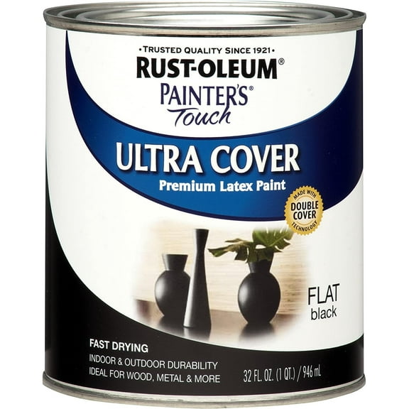 Rust-Oleum Painter's Touch Latex Paint - Flat, Quick Drying - 2 Pack, Quart, Black