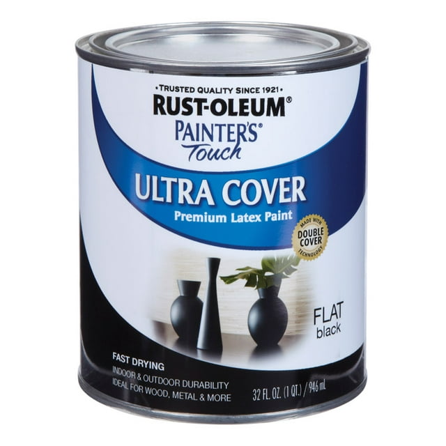 RustOleum 1976502 Painter's Touch Latex Paint, Quart, Flat Black