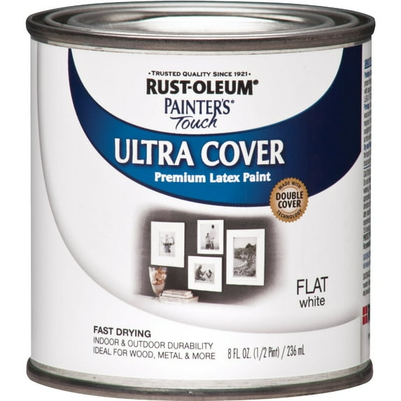 1/2 pt Rust-Oleum Brands 1990730 White Ultra Cover 2X Premium Latex Paint, Flat