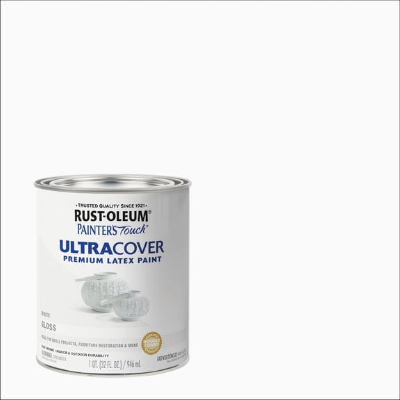 2-pack Rust-Oleum Painter's Touch Latex Paint - Gloss, Quick Drying - 2 Pack, Quart, White  Interior & Exterior Use, Professional Finish