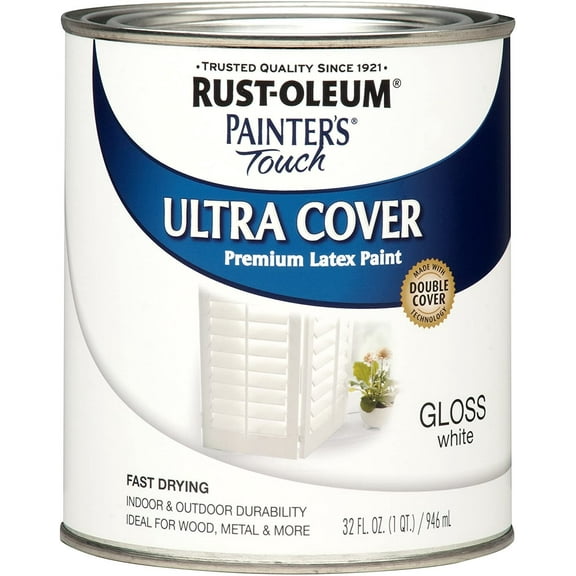 Rust-Oleum Painter's Touch Latex Paint - Gloss, Quick Drying - 2 Pack, Quart, White