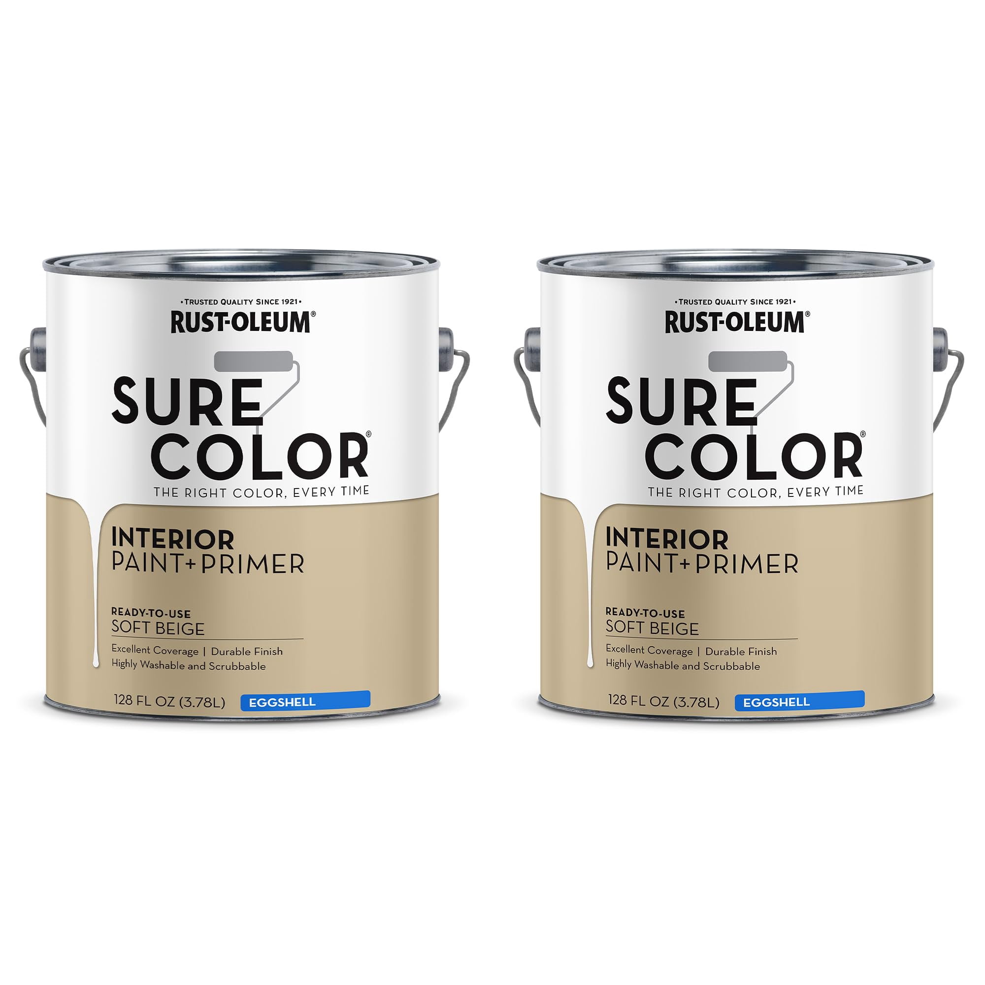 Rust-Oleum 2-Pack of 1 gal 380222 Soft Beige Sure Color Interior Paint + Primer, Eggshell