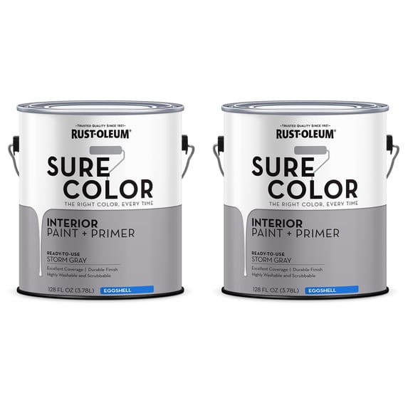 Rust-Oleum 2-Pack of 1 gal 380224 Storm Gray Sure Color Interior Paint + Primer, Eggshell