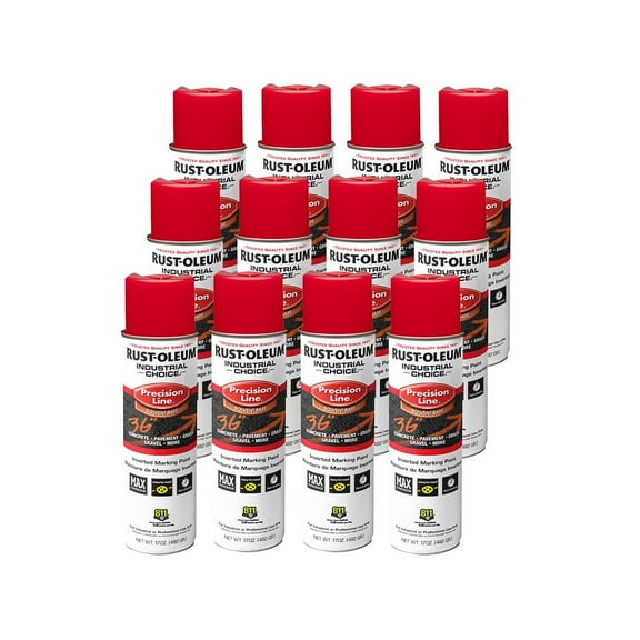 Rust-Oleum Industrial Choice Marking Spray Paint - Solvent-Based, Durable - 17 Oz, Safety Red, 12 Pack