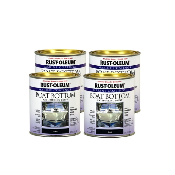 Rust-Oleum Marine Boat Bottom Antifouling Paint - Waterproof, Flat Sheen - 4 Pack, Quart, Black
