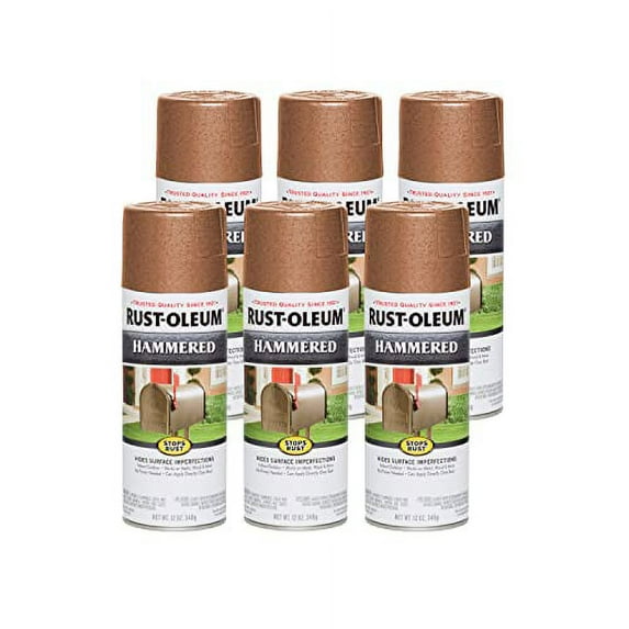 Rust-Oleum 210849-6PK Stops Rust Hammered Spray Paint, 12 oz, Copper, 6 Pack