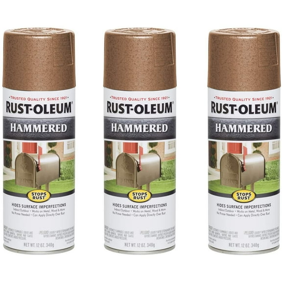 Rust-Oleum 210849A3 210849-3PK Stops Rust Hammered Spray Paint, 12 Oz, Copper, 3 Pack, 3 Count