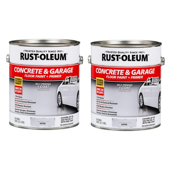 Rust-Oleum 225359-2PK Concrete & Garage Floor Paint and Primer, Gallon, Satin Armor Gray, 2 Pack
