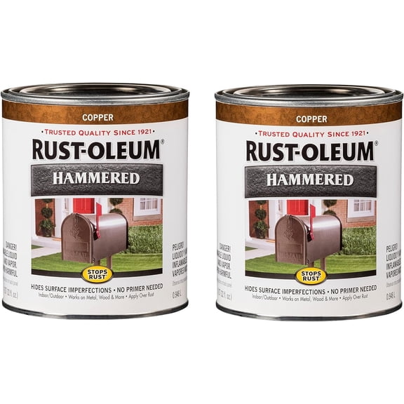 Rust-Oleum 239074-2PK Stops Rust Hammered Finish Paint, Quart, Copper, 2 Pack