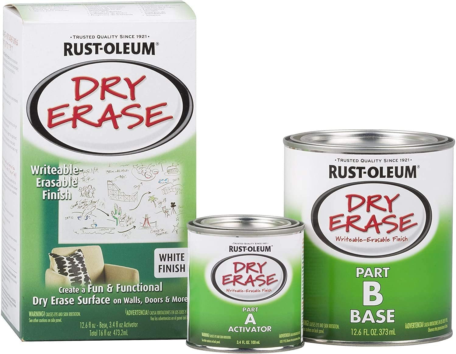 Rust-Oleum White Dry Erase Brush-On Paint Kit, Ideal for Walls & Wood ...