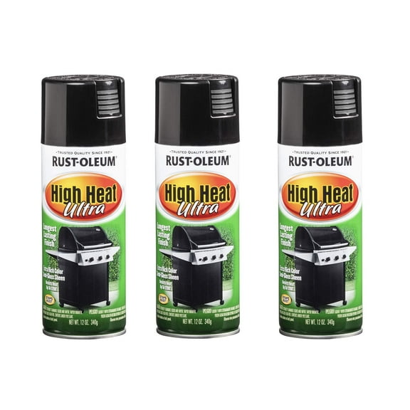 Rust-Oleum 241169-3PK High Heat Ultra Spray Paint, 12 oz, Black, 3 Pack