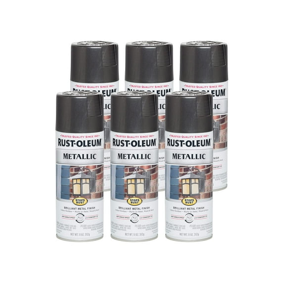 Rust-Oleum 244228-6PK Stops Rust Metallic Spray Paint, 11 oz, Charcoal, Pack of 6