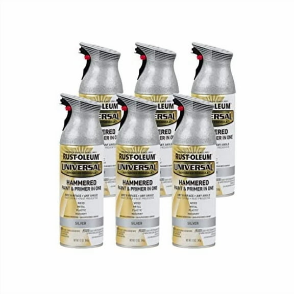 Rust-Oleum 245219-6PK Universal All Surface Hammered Spray Paint, 12 oz, Silver, 6 Pack