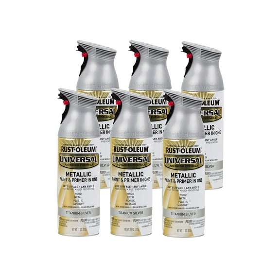 Rust-Oleum 245220-6PK Universal All Surface Metallic Spray Paint, 11 oz, Titanium Silver, 6 Pack