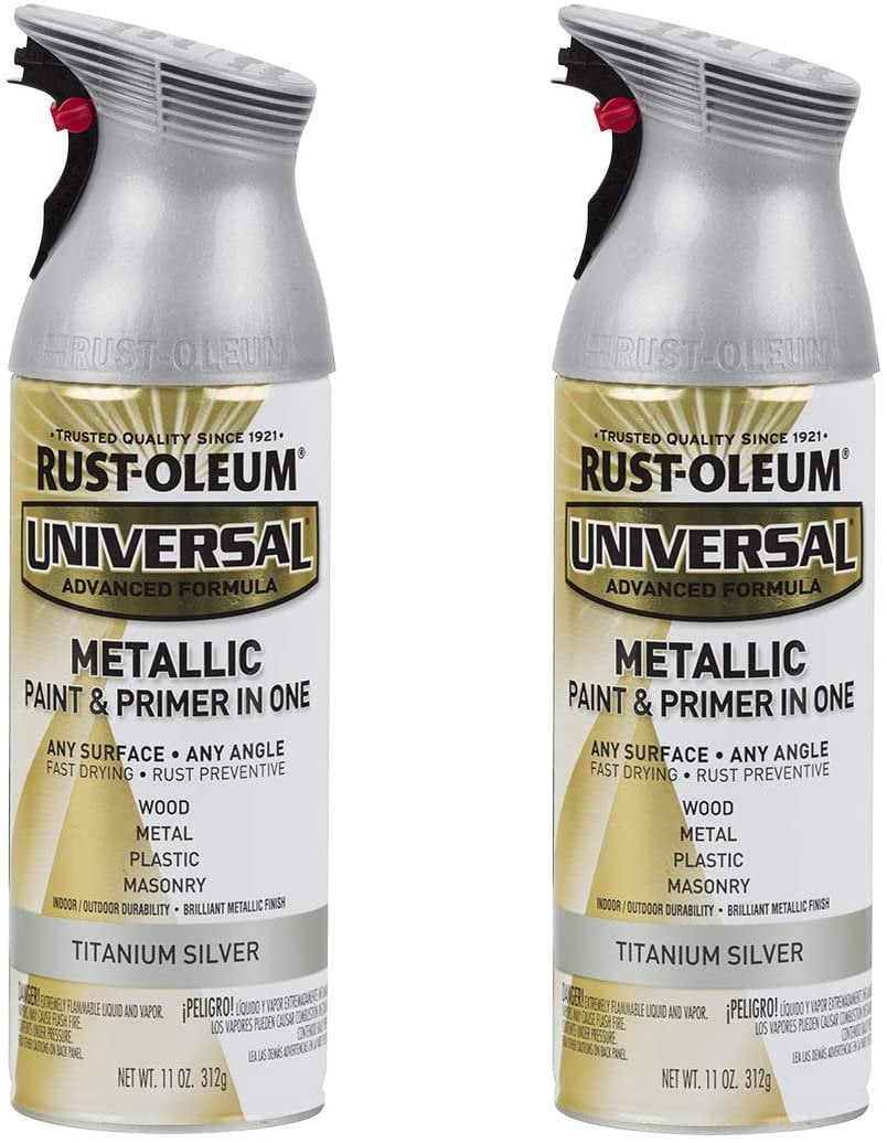 Rust-Oleum 245220A2 Universal All Surface Metallic Spray Paint, 2 Pack,  Titanium Silver, 2 Count 