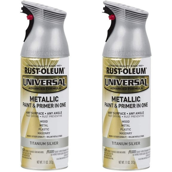 Rust-Oleum 245220A2 Universal All Surface Metallic Spray Paint, 2 Pack, Titanium Silver, 2 Count