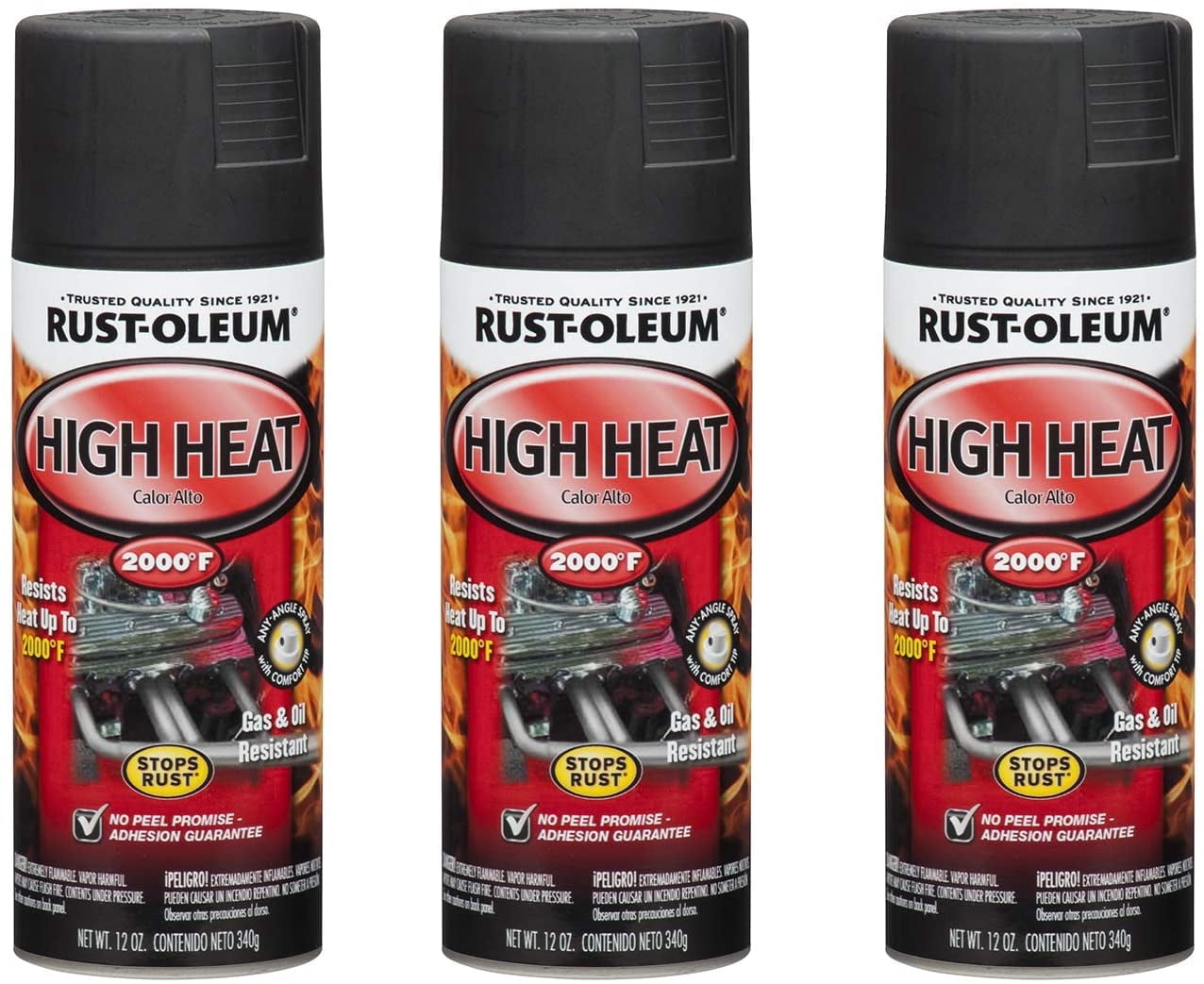 Rust-Oleum 248903A3 Automotive High Heat Spray Paint, 3 Pack, Flat Black, 36 Ounce