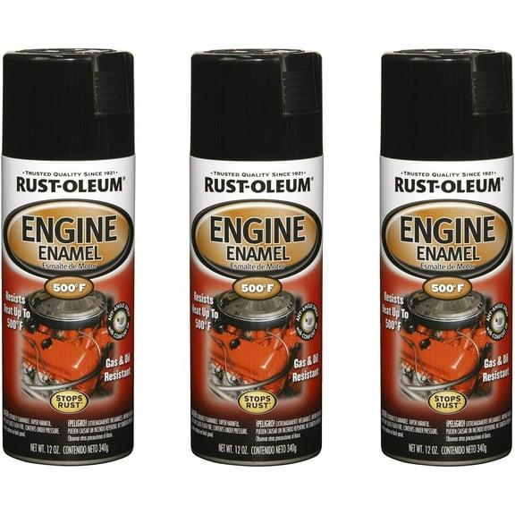 Rust-Oleum Engine Enamel Spray Paint Gloss - Durable, Fast Drying - 3 Pack, 12 oz, Black