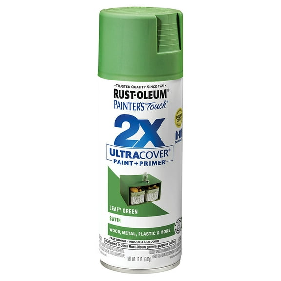 Rust-Oleum 249072 Painter's Touch 2X Ultra Cover Leaf Green Satin 12 oz Spray Paint, 6 Pieces