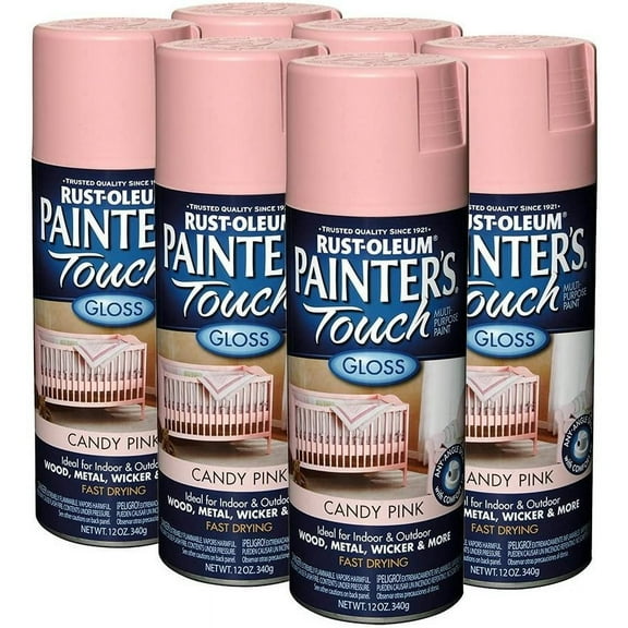 Rust-Oleum Painter's Touch Spray Paint - Gloss, Low Odor - 6 Pack, 12-Ounce, Candy Pink