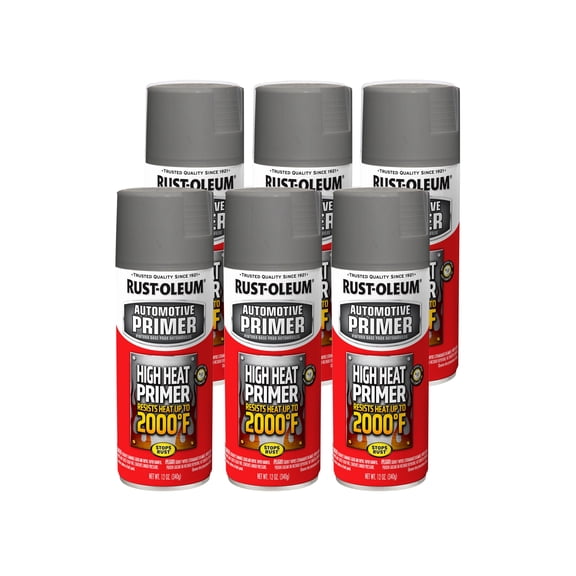 Rust-Oleum 249340-6PK Automotive High Heat Primer Spray Paint, Gray, 12 Ounce, 6 Pack