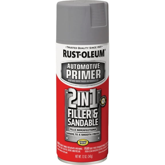 Rust-Oleum 260510-2PK Automotive 2-in-1 Filler & Sandable Primer Spray, 12 oz, Gray, 2 Pack