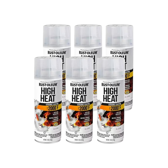 6 Pack, Clear, Rust-Oleum Automotive High Heat Protective Enamel Gloss Spray Paint-260771, 12 oz