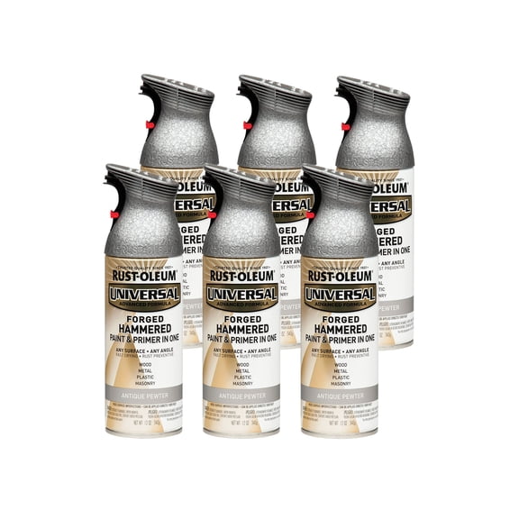 Rust-Oleum 271481-6PK Universal All Surface Forged Hammered Spray Paint, 12 oz, Antique Pewter, 6 Pack