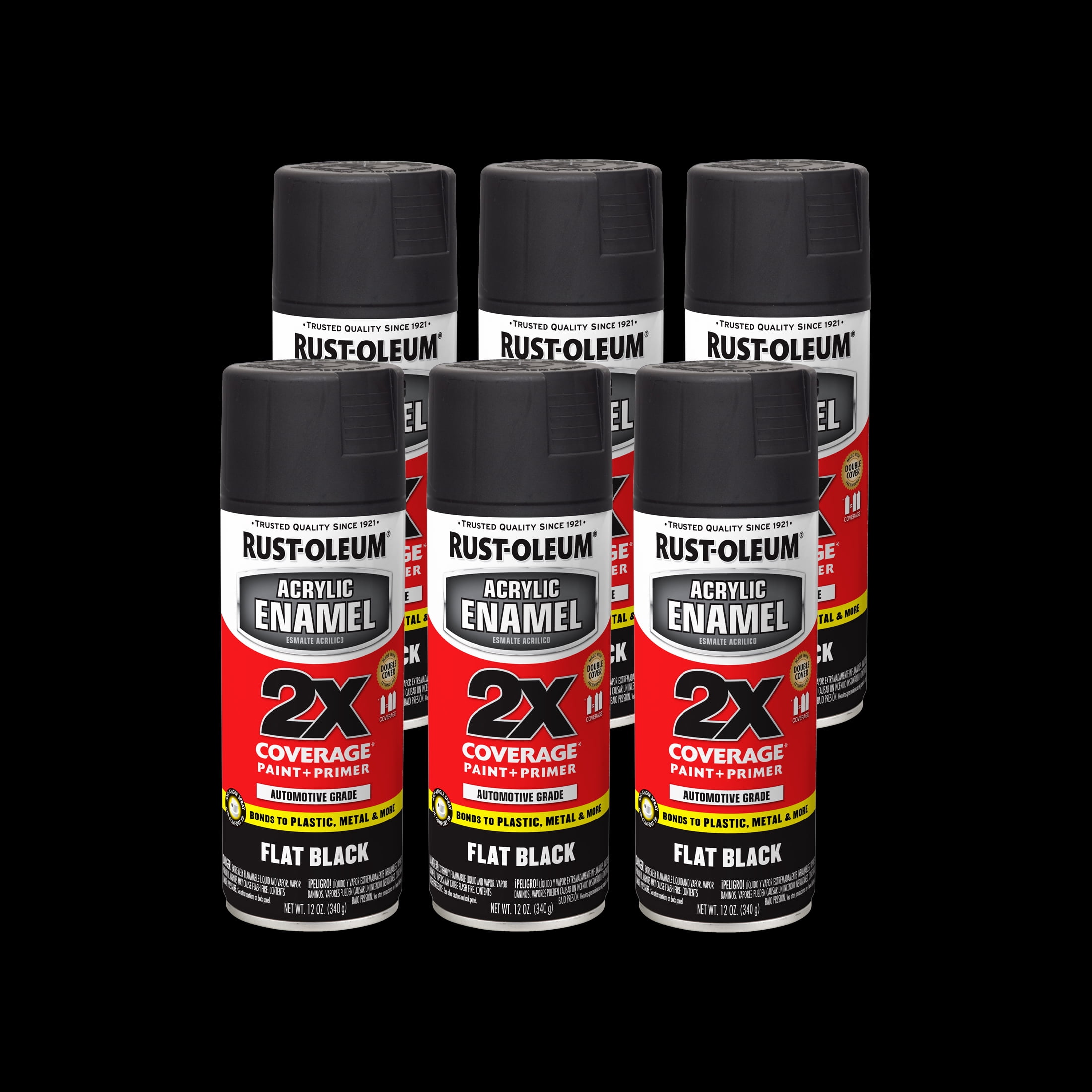 6 Pack, Black, Rust-Oleum Automotive Flat Acrylic Enamel 2X Spray