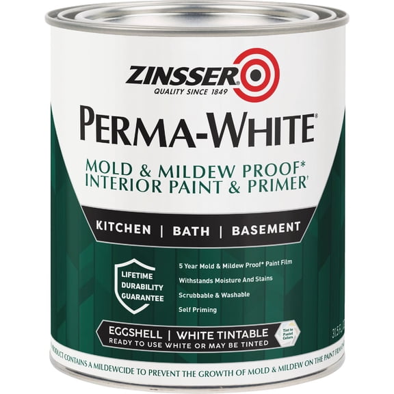 Rust-Oleum Zinsser Interior Eggshell Paint - Washable Latex-Based - 1 Qt., White