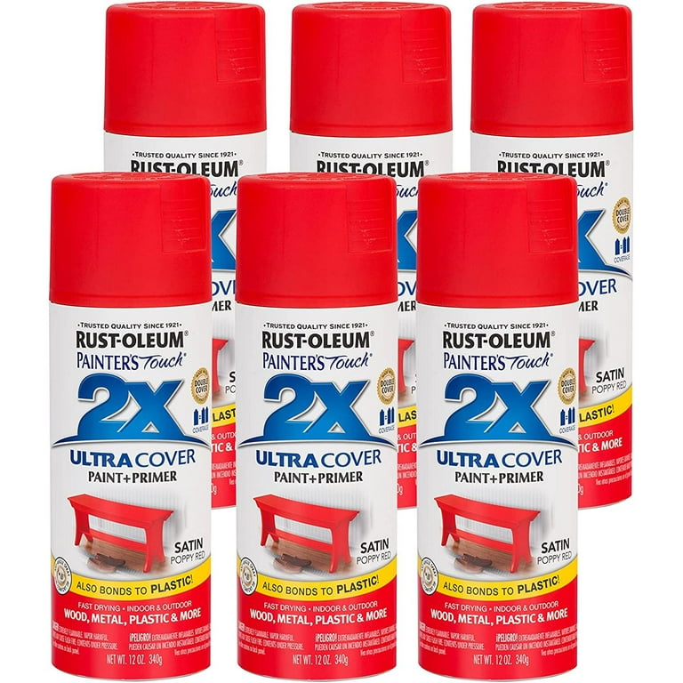 Rust-Oleum 277994-6 PK Painter's Touch 2X Ultra Cover, 6 Pack, Satin Poppy  Red, 72 Fl Oz 