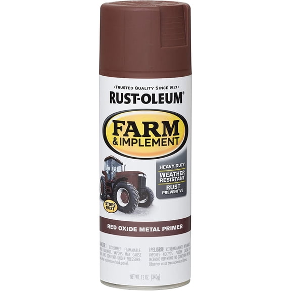 Rust-Oleum 280137 Farm & Implement Spray Paint, 12 oz, Flat Red Metal Oxide Primer