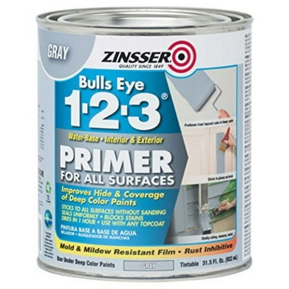 Rust-Oleum 286258 Zinsser Bulls Eye 1-2-3 Primer, 31.5 oz, Gray - 4 Pack