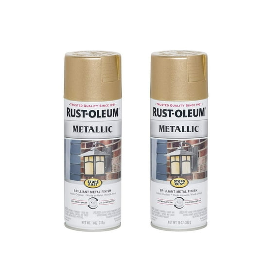 Rust-Oleum 286524-2PK Stops Rust Metallic Spray Paint, 11 oz, Warm Gold, 2 Pack