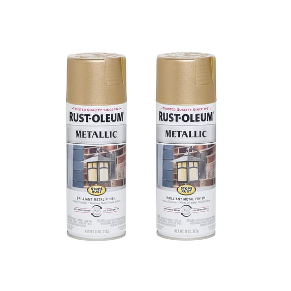 2-pack Rust-Oleum Stops Rust Metallic Spray Paint - Durable Exterior - 2 Pack, 11 oz, Warm Gold — Interior & Exterior Use, Professional Finish
