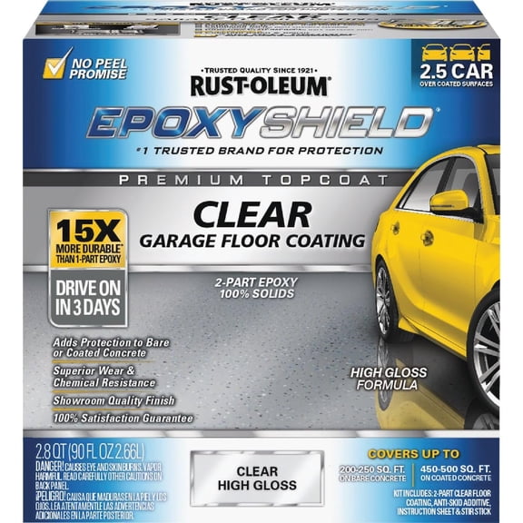 Rust-Oleum 292514 EPOXYSHIELD Premium Clear Garage Floor Coating Kit, 2.5 Car, Gloss Clear CA3