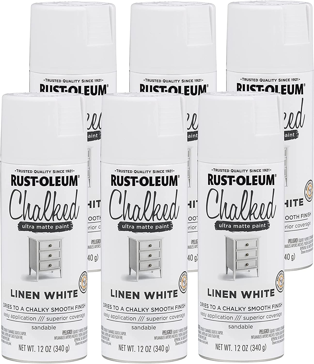 Rust-Oleum 302591-6PK Chalked Ultra Matte Spray Paint, 12 Ounce (Pack of 6), Linen White