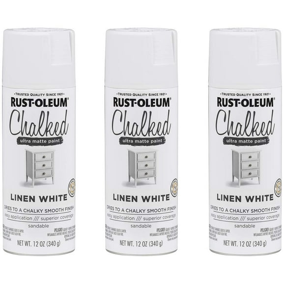 Rust-Oleum 302591A3 Chalked Ultra Matte Spray Paint, 3 Pack, Linen White, 36 Ounce