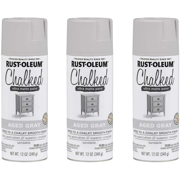 Rust-Oleum Chalked Ultra Matte Spray Paint - Matte Finish - 3 Pack, Gray, 36 Ounce