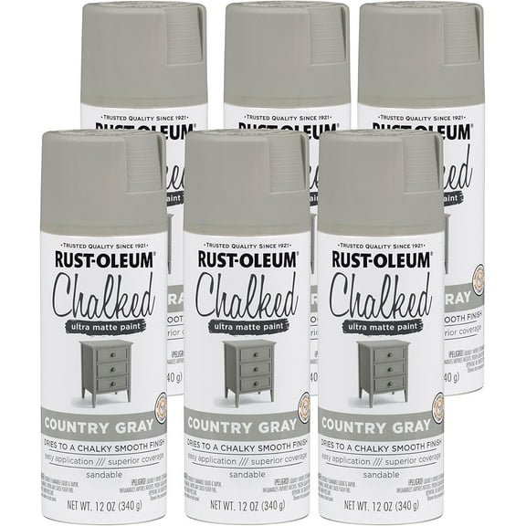 Rust-Oleum 302593-6PK Chalked Ultra Matte Spray Paint, 12 Ounce Pack of 6, Country Gray