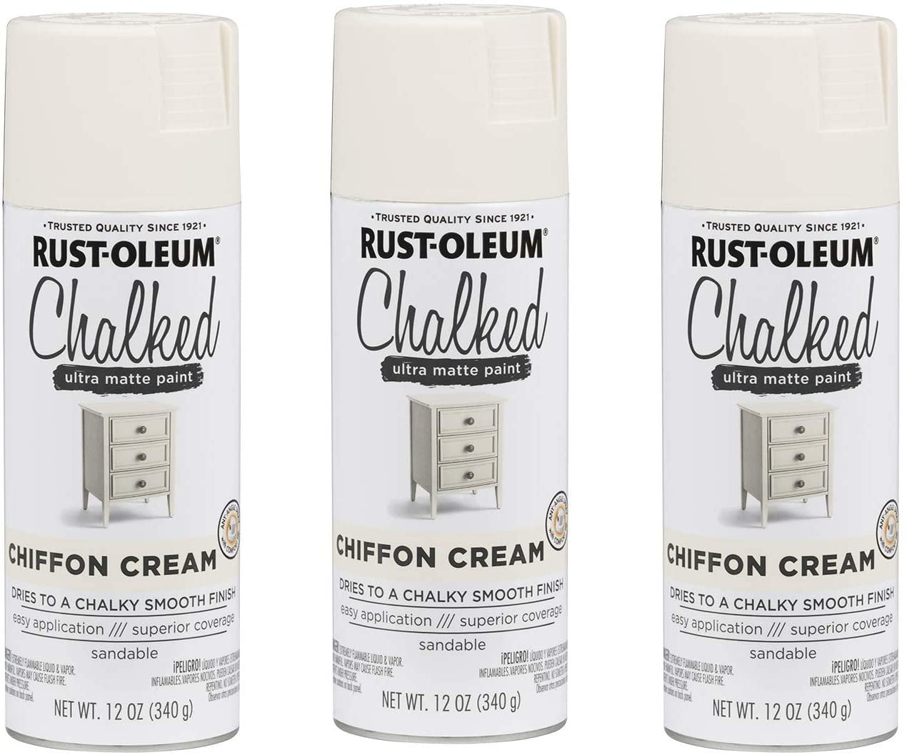 Rust-Oleum Chalked Ultra Matte Spray Paint - Matte Finish - 3 Pack, Chiffon Cream