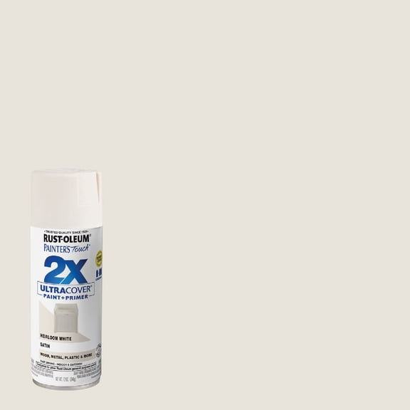 Rust-Oleum 334071-6PK Painter's Touch 2X Ultra Cover Spray Paint, 12 oz, Satin Heirloom White, 6 Pack