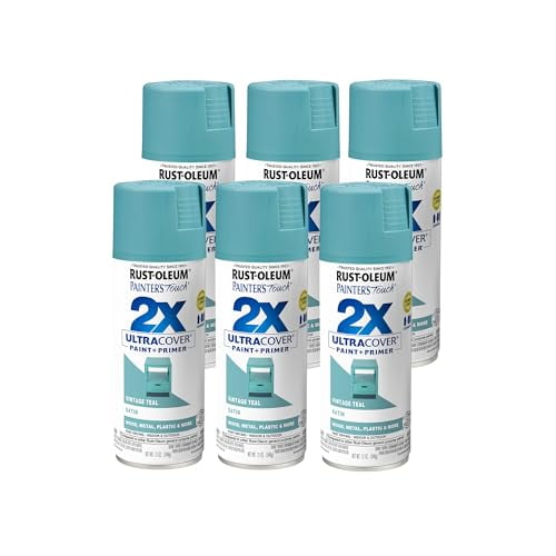 Rust-Oleum 334090-6PK Painter's Touch 2X Ultra Cover Spray Paint, 12 oz, Satin Vintage Teal, 6 Pack