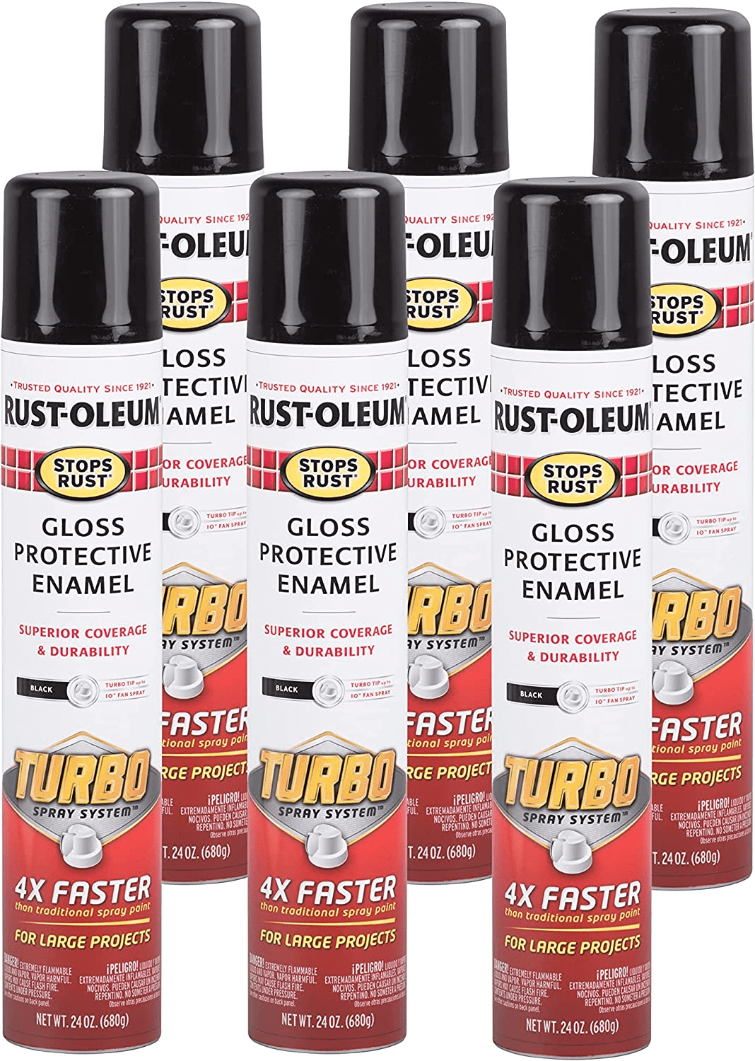 Rust-Oleum 334128-6PK Stops Rust Turbo Spray Paint, 24 Oz, Gloss Black ...