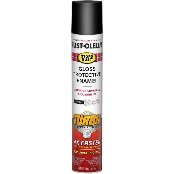Rust-Oleum 334128-6PK Stops Rust Turbo Spray Paint, 24 oz, Gloss Black, 6 Pack