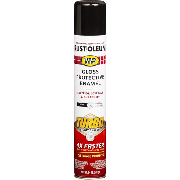Rust-Oleum 334128 Stops Rust Turbo Black Gloss 24 oz Spray Paint, 6 Pack